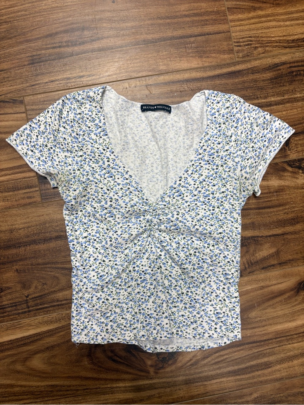 Brandy Melville Floral Gina Top featuring a blue and white ditsy floral print